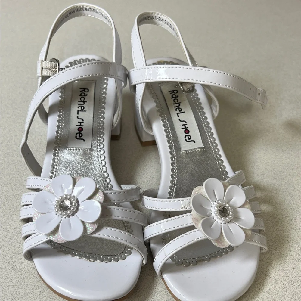 Rachel White Floral Accent Girls Dress Sandals